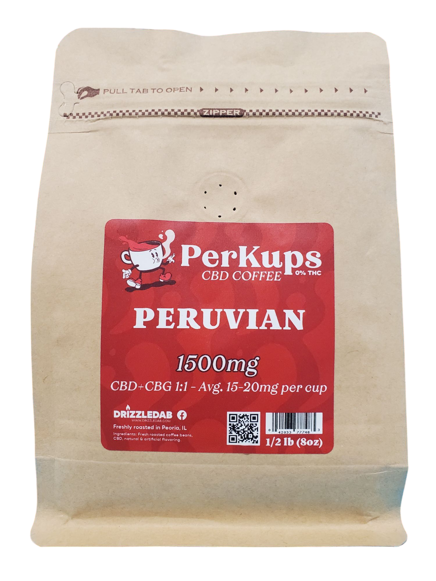 Perkups Gourmet Coffee 1500mg CBD + CBG Medium Grind - Peruvian