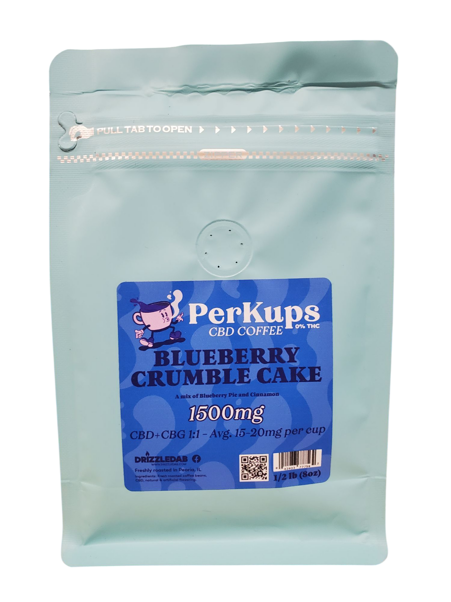 Perkups Gourmet Coffee 1500mg CBD + CBG Medium Grind - Blueberry Crumble Cake