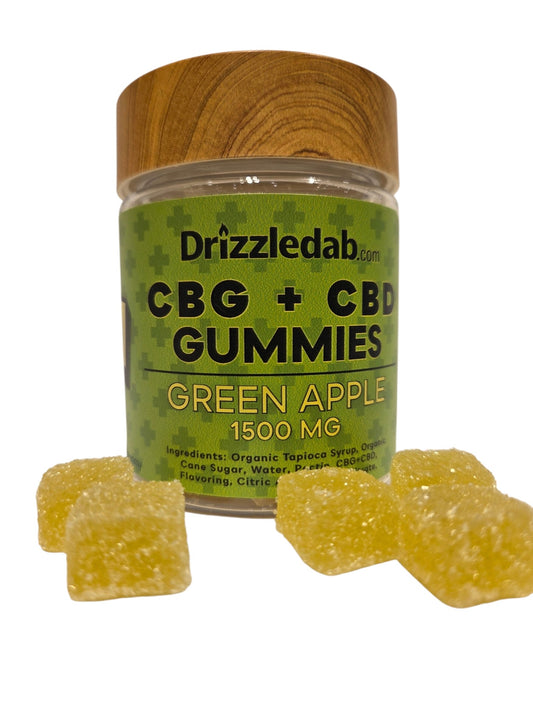 Green Apple CBG + CBD 1500mg Gummies All Natural Organic Base Vegan