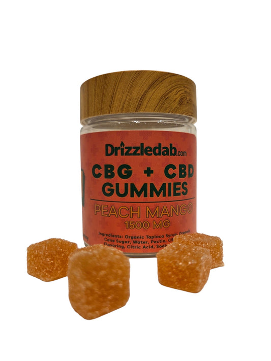 Peach Mango CBG + CBD 1500mg Gummies All Natural Organic Base Vegan